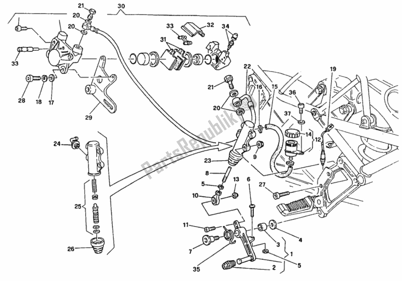 Tutte le parti per il Sistema Frenante Posteriore del Ducati Superbike 851 1992