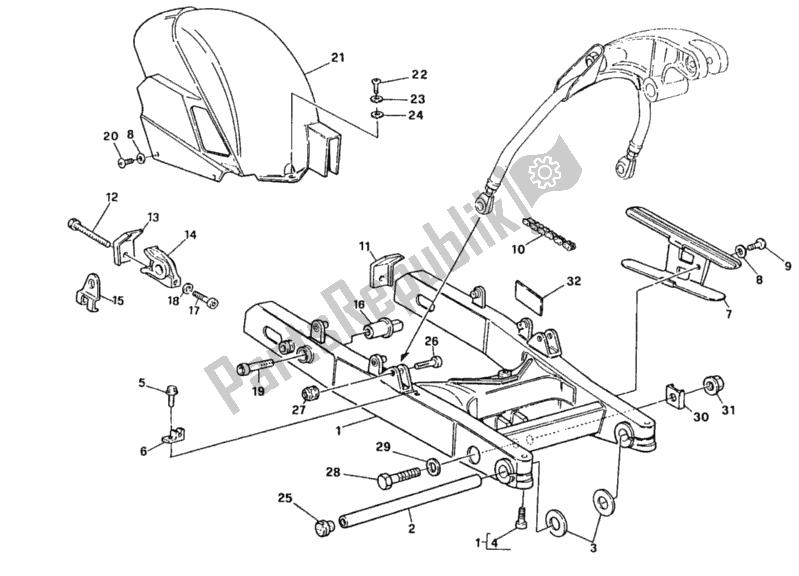 Alle onderdelen voor de Zwenkarm van de Ducati Superbike 851 1992