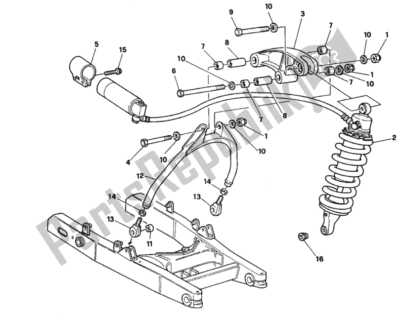 Toutes les pièces pour le 030 - Amortisseur Arrière du Ducati Superbike 888 1994