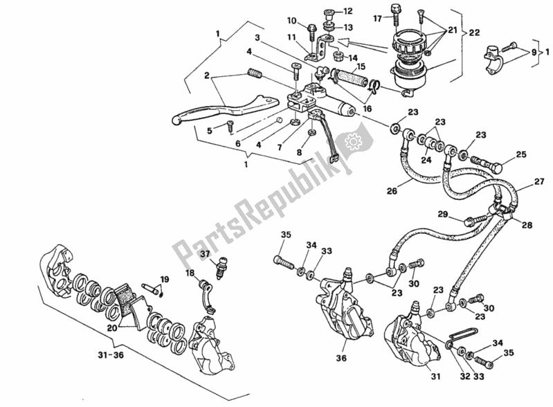 Tutte le parti per il Sistema Frenante Anteriore del Ducati Superbike 888 1994