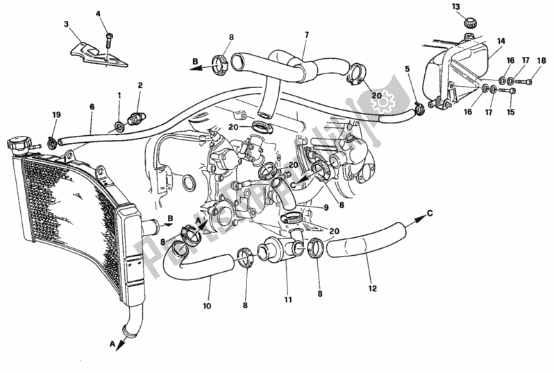 Toutes les pièces pour le Circuit De Refroidissement du Ducati Superbike 888 1995