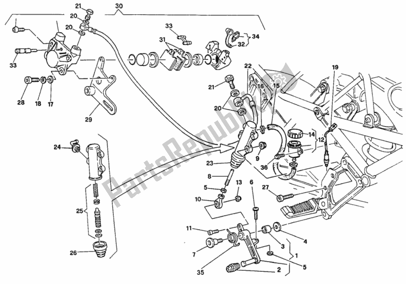 Tutte le parti per il Sistema Frenante Posteriore del Ducati Superbike 888 1995