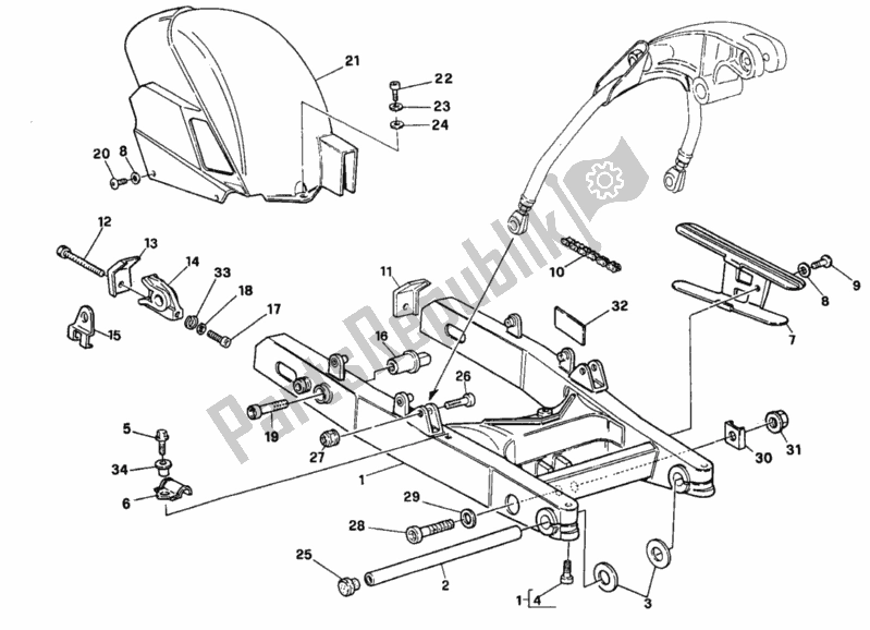 Alle onderdelen voor de Zwenkarm van de Ducati Superbike 888 1995