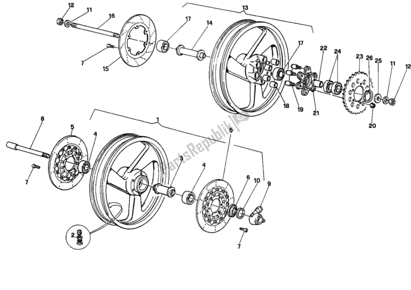 Tutte le parti per il Ruote del Ducati Superbike 888 1995