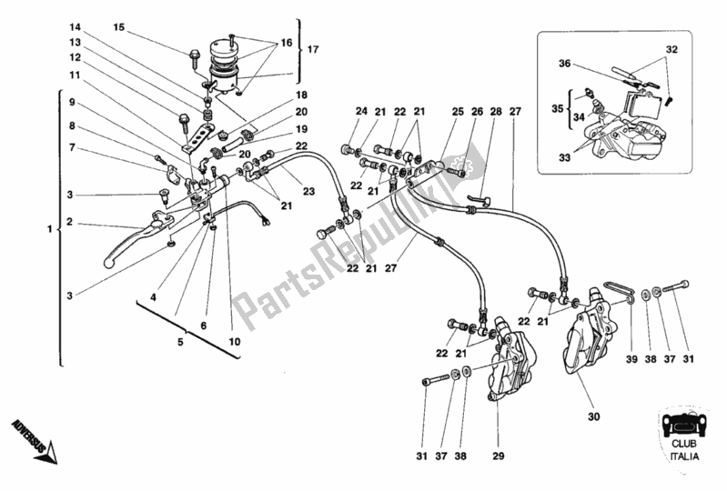 Tutte le parti per il Impianto Frenante Anteriore Club Italia del Ducati Monster 900 1993