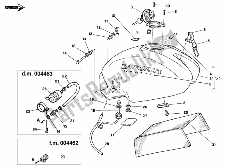 Tutte le parti per il Serbatoio Di Carburante del Ducati Monster 900 1993