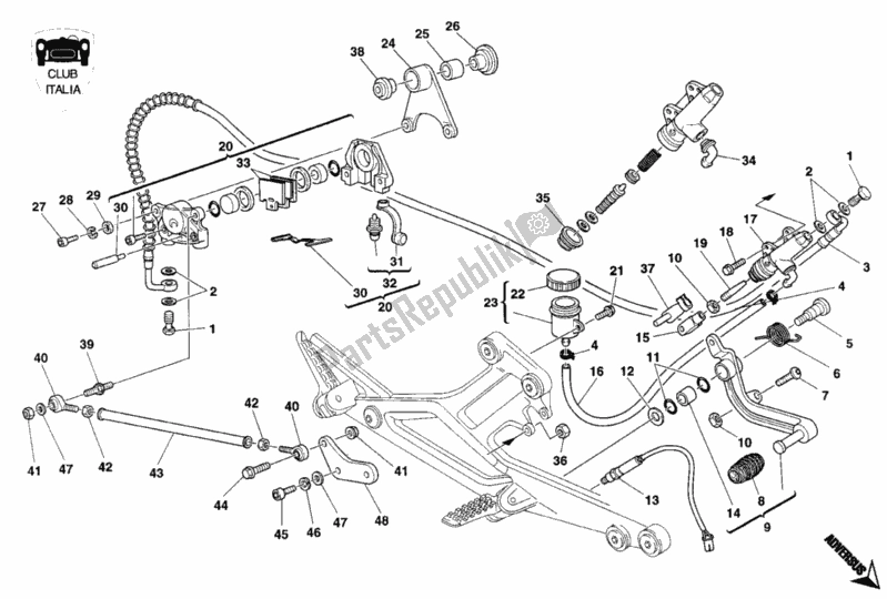 Tutte le parti per il Impianto Frenante Posteriore Club Italia del Ducati Monster 900 1993