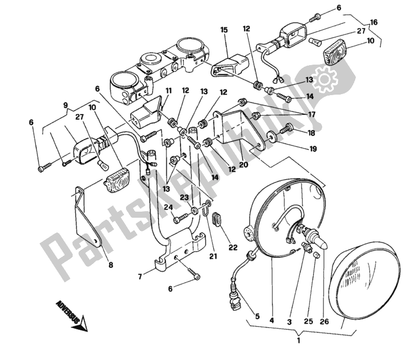 All parts for the Headlight of the Ducati Monster 900 1994