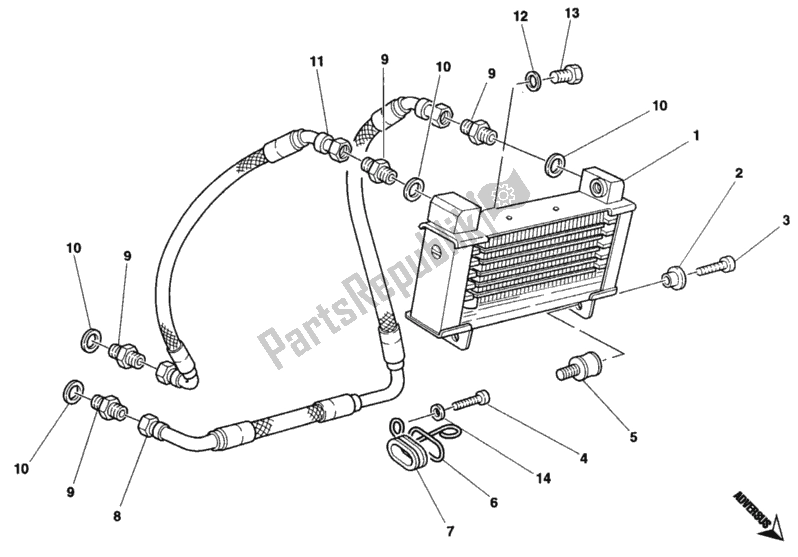 All parts for the Oil Cooler of the Ducati Monster 900 1994