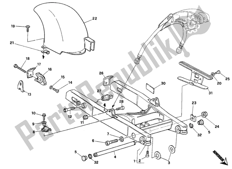 Alle onderdelen voor de Achterbrug Dm 006464> van de Ducati Monster 900 1994