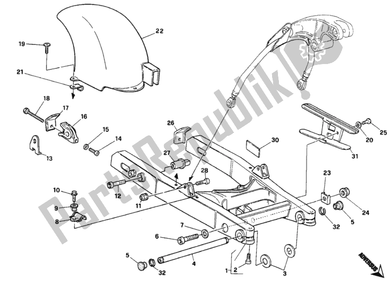 Alle onderdelen voor de Achterbrug Dm 006464> van de Ducati Monster 900 1994