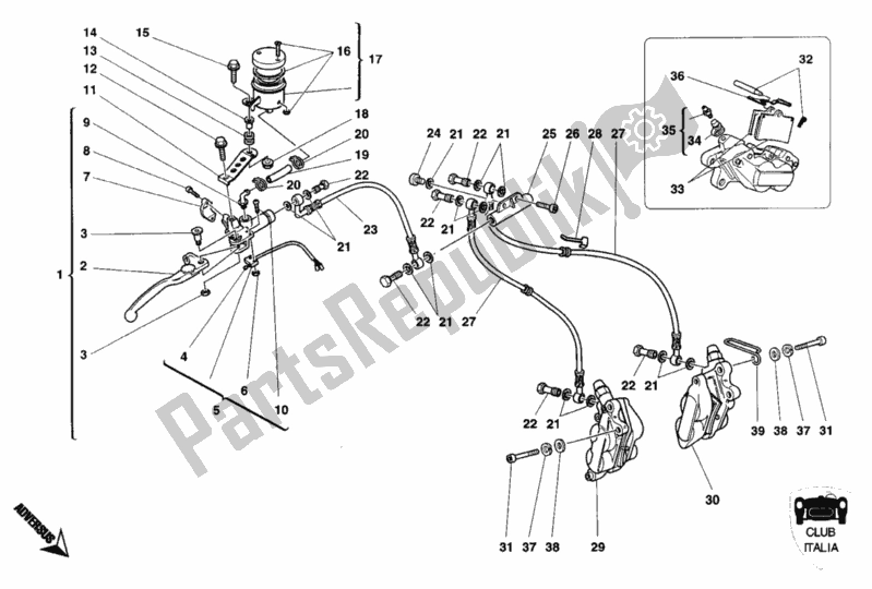 Alle onderdelen voor de Voorremsysteem Club Italia van de Ducati Monster 900 1996