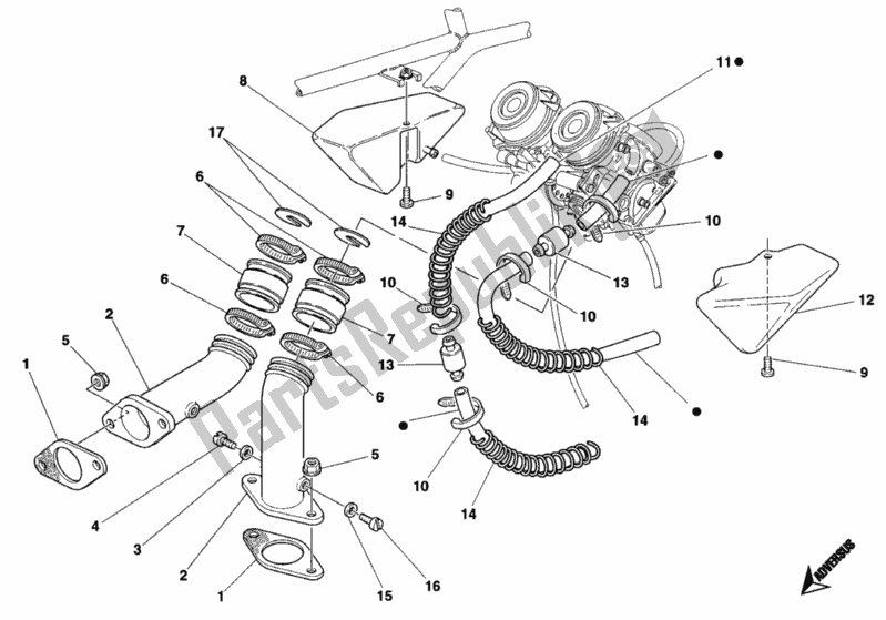 Alle onderdelen voor de Inlaatspruitstuk van de Ducati Monster 900 1996