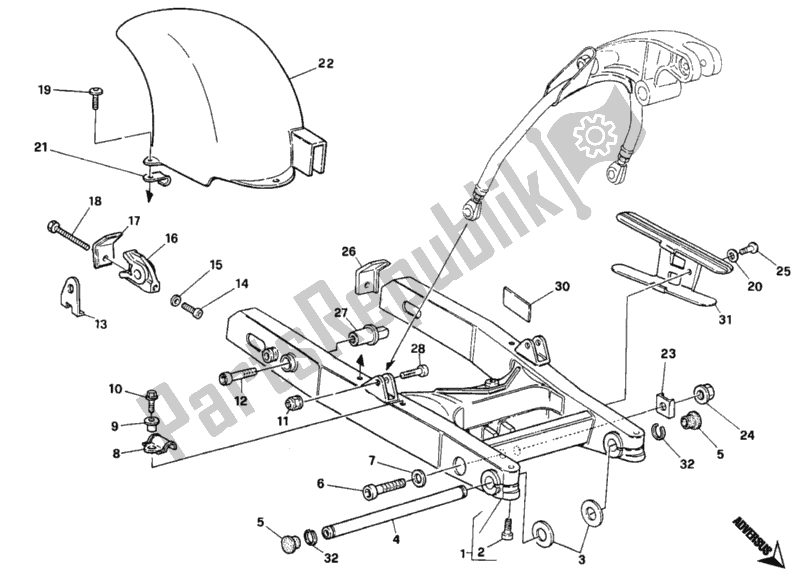 Alle onderdelen voor de Achterbrug Dm 006464> van de Ducati Monster 900 1996