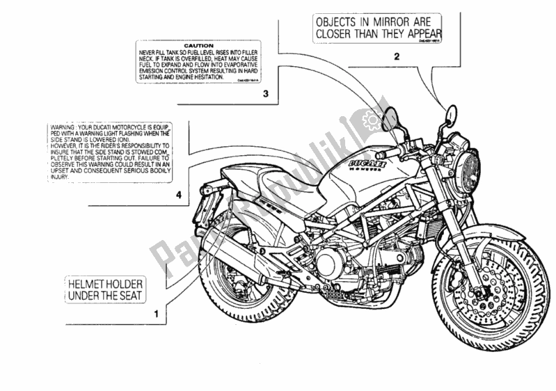 Alle onderdelen voor de Waarschuwingsetiketten Usa van de Ducati Monster 900 1996