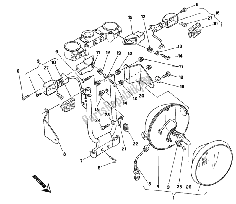 All parts for the Headlight of the Ducati Monster 900 1997