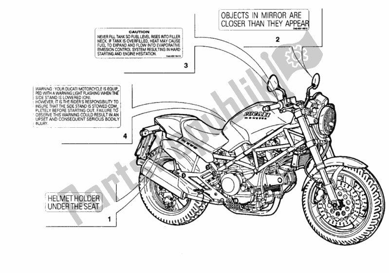 Alle onderdelen voor de Waarschuwingsetiketten Usa van de Ducati Monster 900 1997