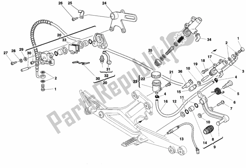 Tutte le parti per il Sistema Frenante Posteriore del Ducati Monster 900 1998