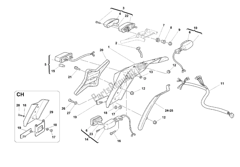 All parts for the Taillight of the Ducati Monster 900 1999