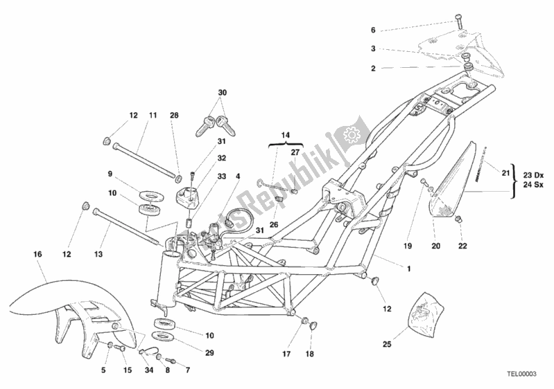 All parts for the Frame of the Ducati Monster 900 2000