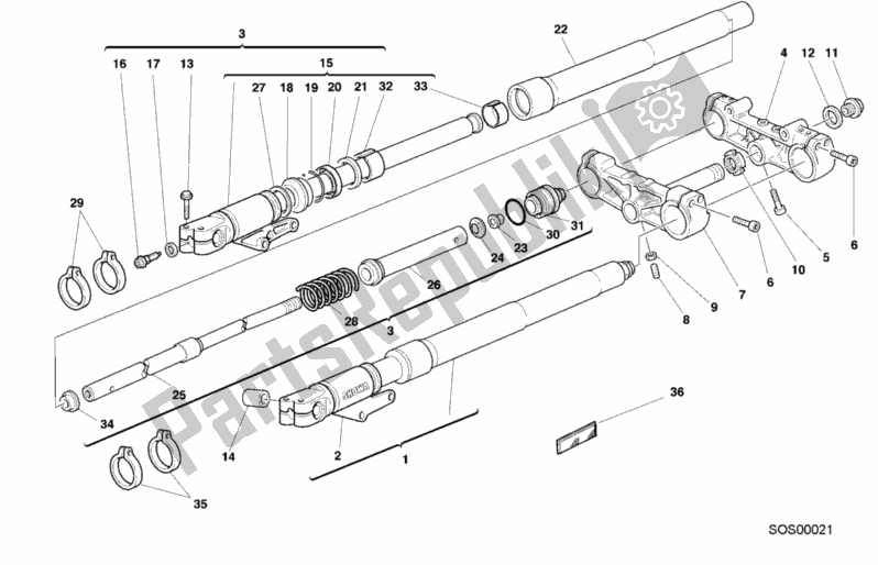 Alle onderdelen voor de Voorvork van de Ducati Monster 900 2000