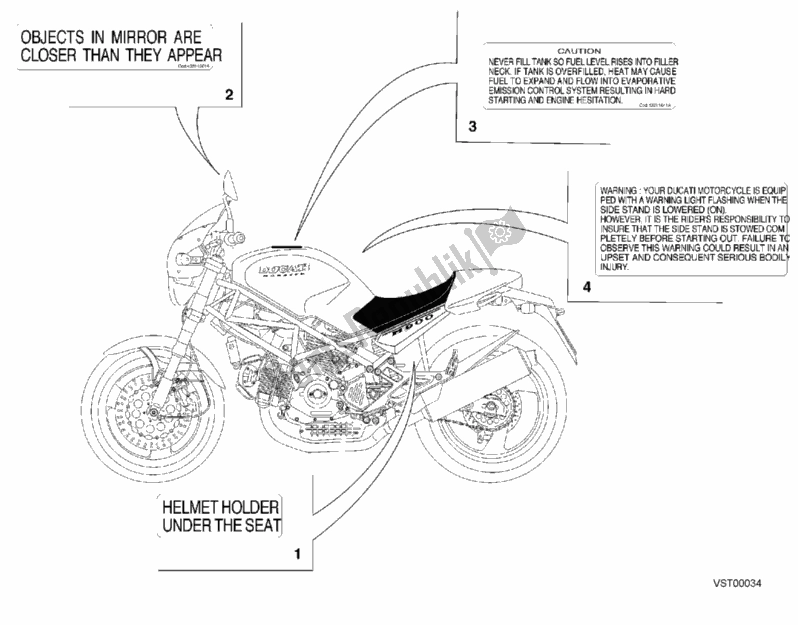 Todas las partes para Etiquetas De Advertencia Ee. De Ducati Monster 900 2000