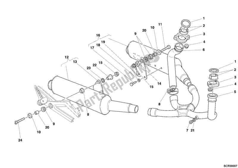 Alle onderdelen voor de Uitlaatsysteem van de Ducati Monster 900 2001