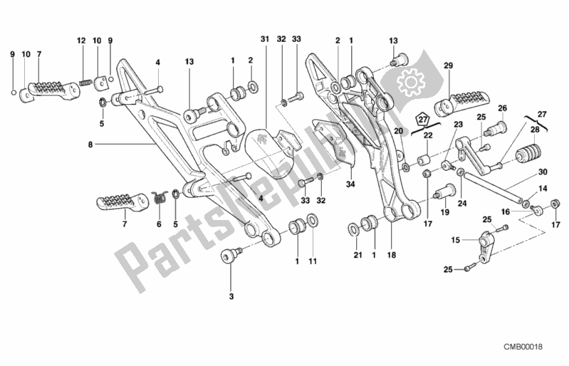 All parts for the Footrest of the Ducati Monster 900 2001