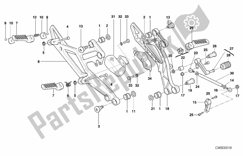 Alle onderdelen voor de Voetensteun van de Ducati Monster 900 2001