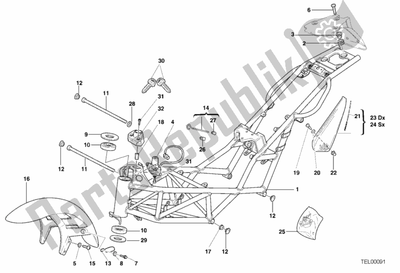 All parts for the Frame of the Ducati Monster 900 2001