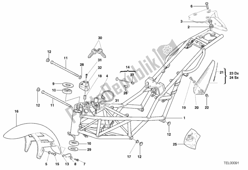 Tutte le parti per il Telaio del Ducati Monster 900 2001
