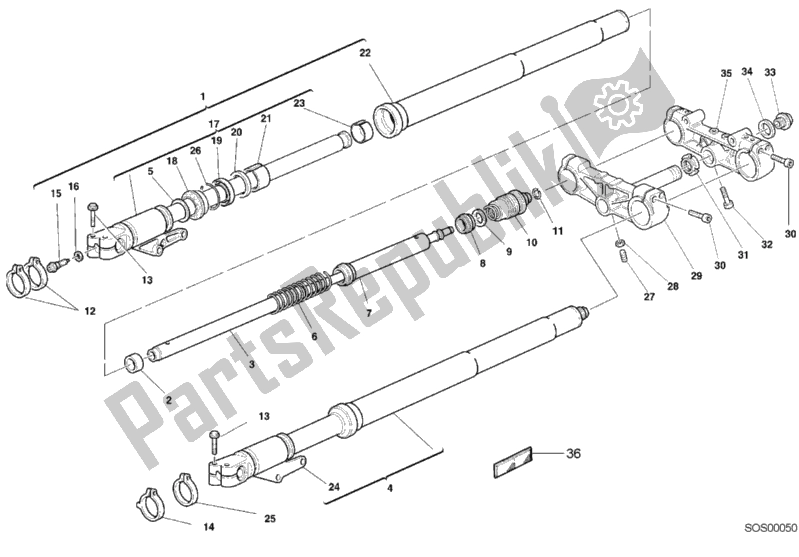 All parts for the Front Fork M900special of the Ducati Monster 900 2001