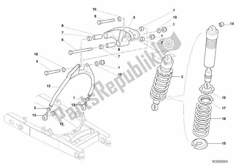 Todas as partes de Amortecedor Traseiro do Ducati Monster 900 2001