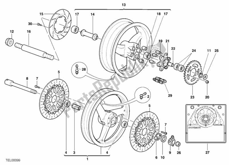 Todas as partes de Rodas do Ducati Monster 900 2001