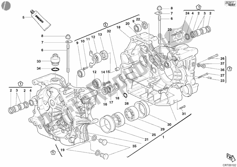 All parts for the Crankcase of the Ducati Monster 900 2002