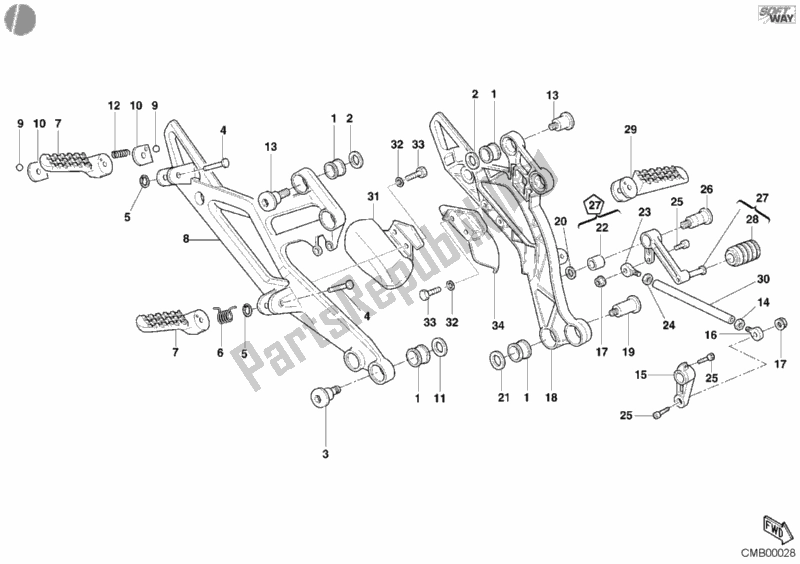 Tutte le parti per il Poggiapiedi del Ducati Monster 900 2002