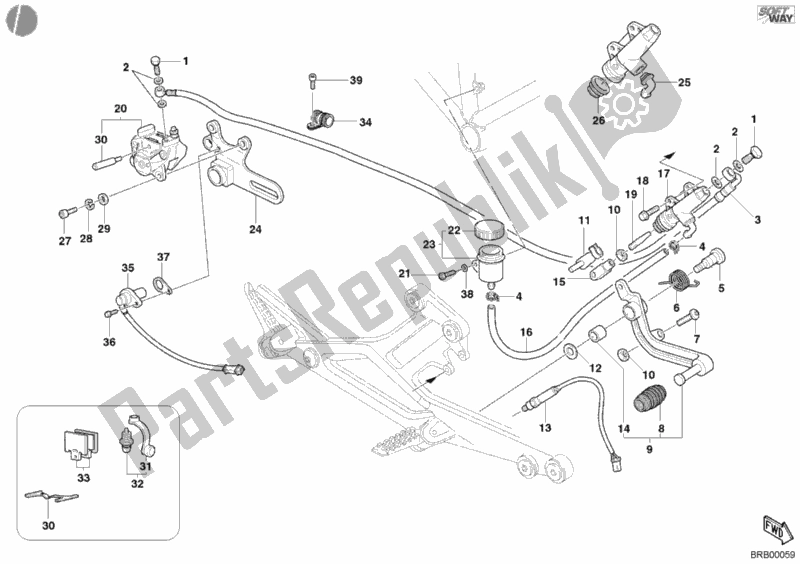 Tutte le parti per il Sistema Frenante Posteriore del Ducati Monster 900 2002