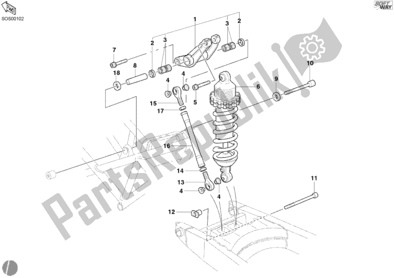 Todas as partes de Amortecedor Traseiro do Ducati Monster 900 2002