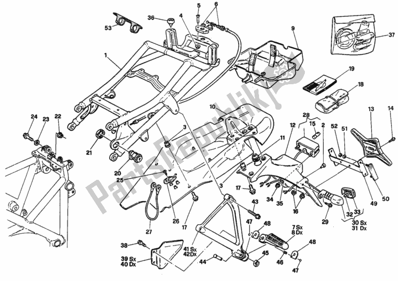 Tutte le parti per il Telaio Posteriore Dm003097> del Ducati Superbike 916 1994