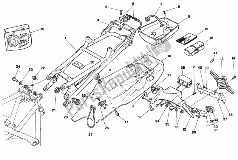 Alle onderdelen voor de Achterframe Fm> 003096 van de Ducati Superbike 916 1994