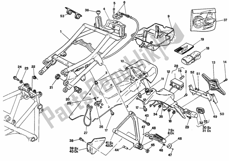 Tutte le parti per il Telaio Posteriore Dm003097> del Ducati Superbike 916 1995