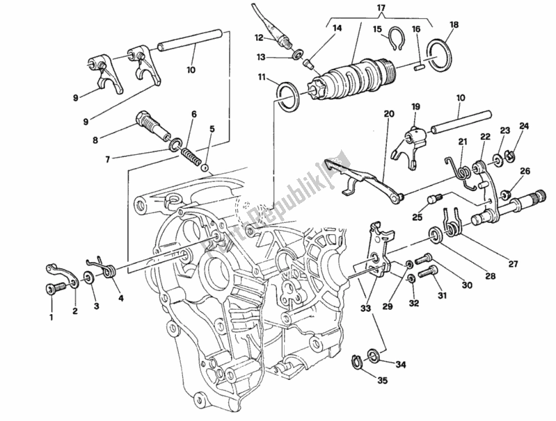All parts for the Gear Change Mechanism of the Ducati Superbike 916 1996