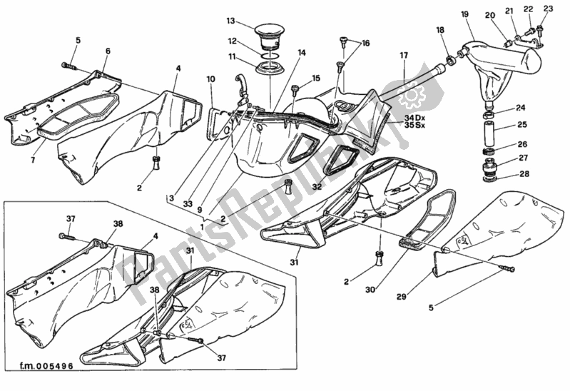 Alle onderdelen voor de Inname van de Ducati Superbike 916 1996