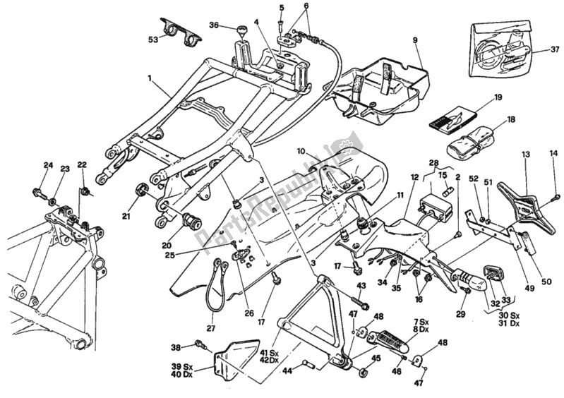 Tutte le parti per il Telaio Posteriore Dm003097> del Ducati Superbike 916 1996