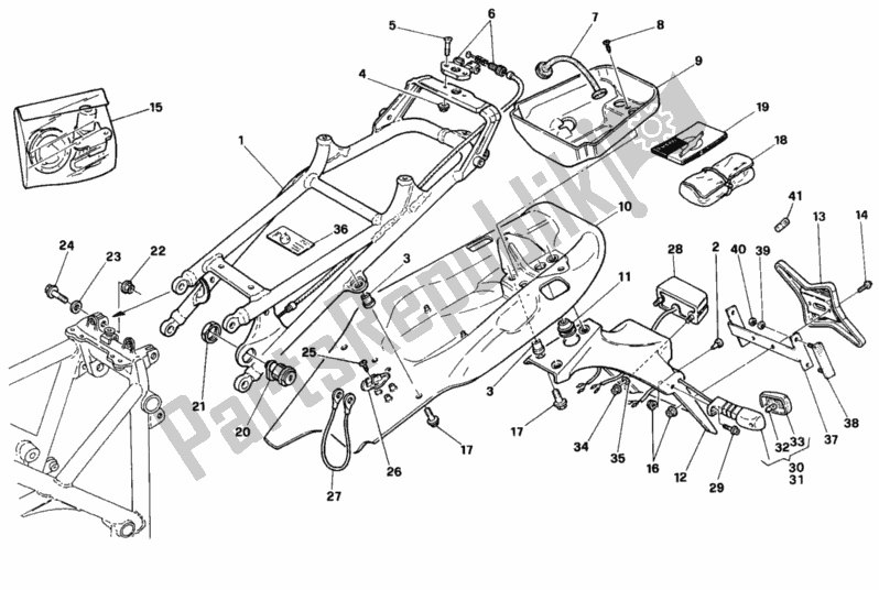 Alle onderdelen voor de Achterframe Fm> 003096 van de Ducati Superbike 916 1996