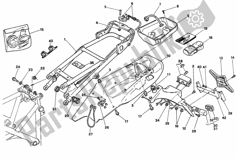 Alle onderdelen voor de Achterframe Sp van de Ducati Superbike 916 1996