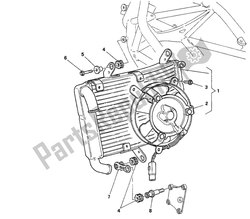 Alle onderdelen voor de Waterkoeler van de Ducati Superbike 916 1996