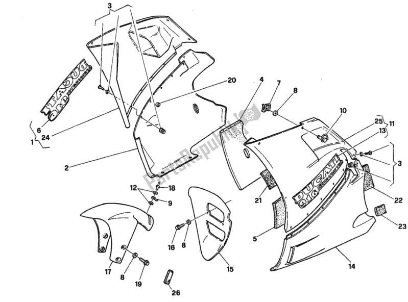 All parts for the Fairing of the Ducati Superbike 916 1997