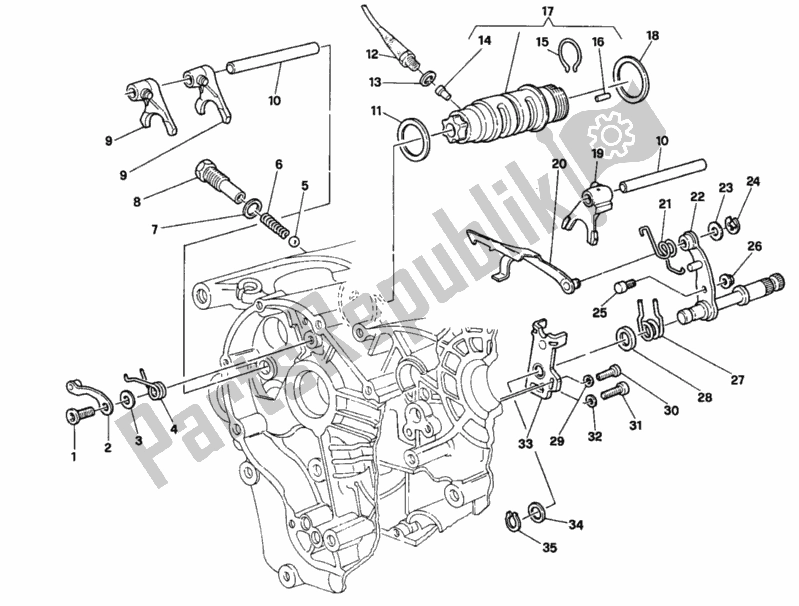 All parts for the Gear Change Mechanism of the Ducati Superbike 916 1997