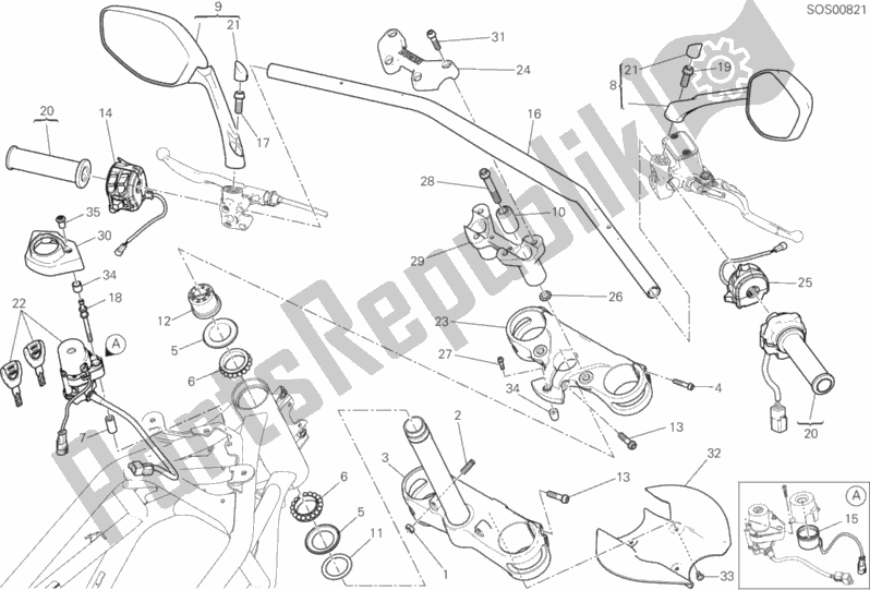 All parts for the Handlebar of the Ducati Multistrada 950 2018